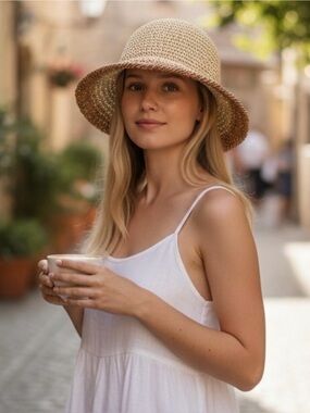 Eugenia Kim BAILEY Paper Crochet Bucket Hat - Ivory/Natural BRAND NEW $165 MSRP